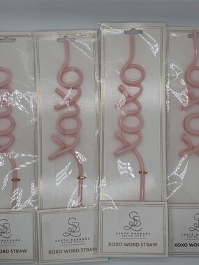 Lot of 4 Santa Barbara Design Studio XOXO Pink Reusable Word Straws BRAND NEW